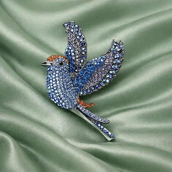 Royal Blue Bird Crystal Brooch - Picture 5 of 7